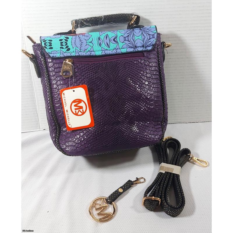 Michael Michelle Elephant Themed HandBag w Shoulder Strap & Keychain (Purple)- Listing B542-3