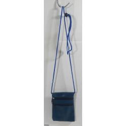 Cross Body Mini Leather Purse w Adjustable Shoulder Strap (3 Zippers/Blue) -  Listing BMPBL