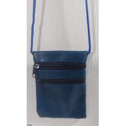 Cross Body Mini Leather Purse w Adjustable Shoulder Strap (3 Zippers/Blue) -  Listing BMPBL