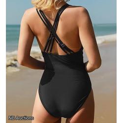 Summer Mae Women One-Piece Swimsuit V Neck Tummy Control Cross Strapped Back Bathing Suit (L)- Listing #B034