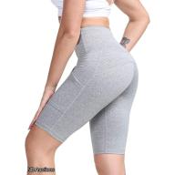 KUTAPU Women's High Waist Running Workout Yoga Shorts Half Tight Pockets XS (Light Grey)- Listing #B030